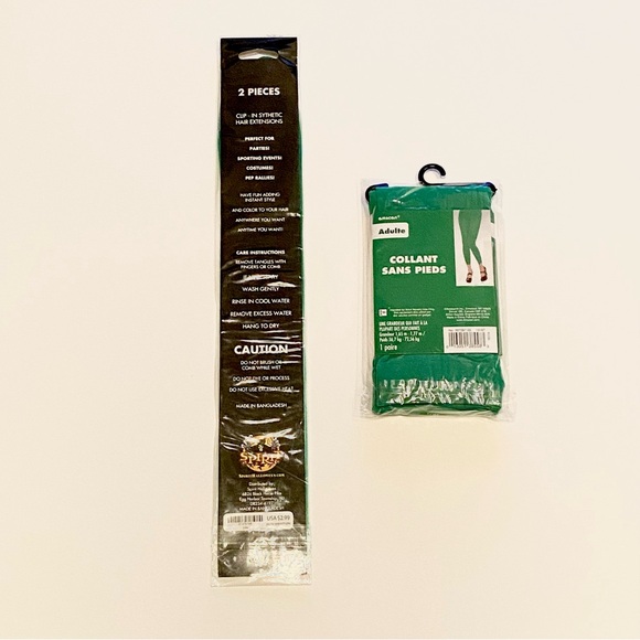 BUNDLE 2-Piece Clip-In Hair Extensions and Footless Tights Color Green - Picture 2 of 5